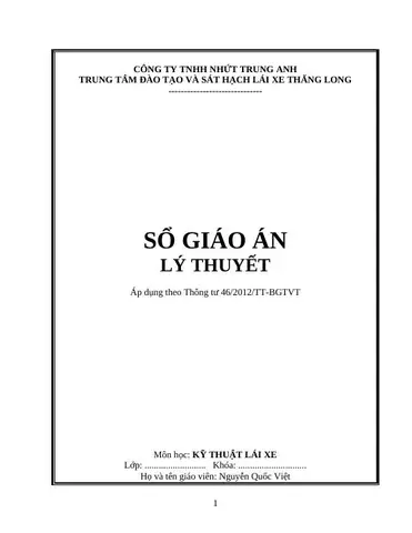 Giáo Án Lý Thuyết Dạy Lái Xe Ô Tô