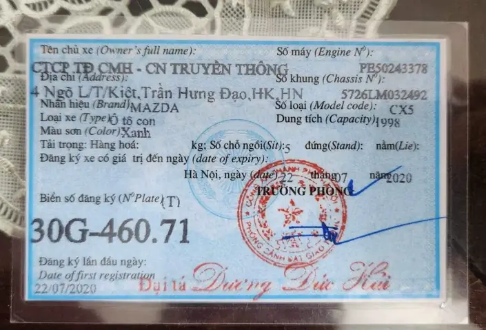 Giấy Đăng Ký Xe Ô Tô