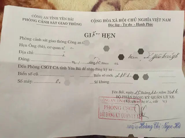Giấy Hẹn Đăng Ký Xe Ô Tô