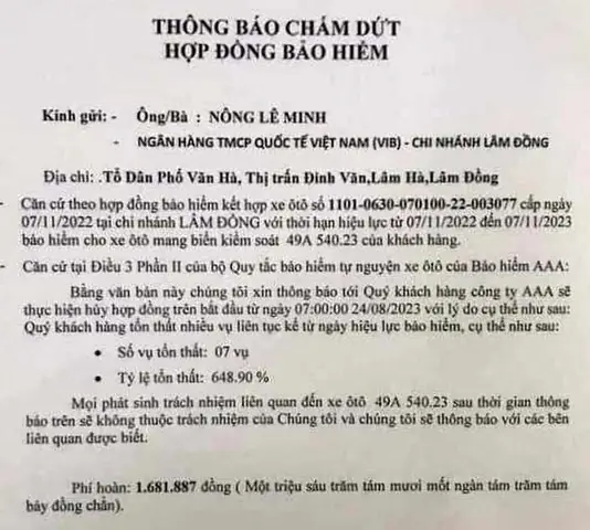 Hợp Đồng Bảo Hiểm Vật Chất Xe Ô Tô