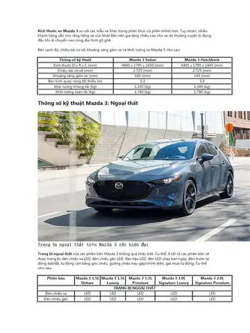 Kích Thước Xe Ô Tô Mazda 3