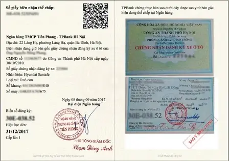 Mẫu Giấy Biên Nhận Thế Chấp Xe Ô Tô