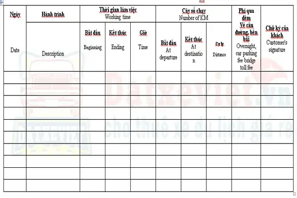 Sổ Theo Dõi Lịch Trình Xe Ô Tô