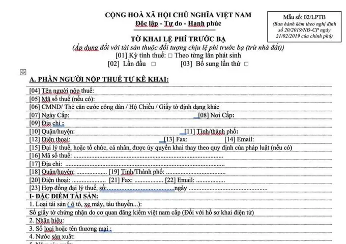 Thuế Trước Bạ Xe Ô Tô Cũ
