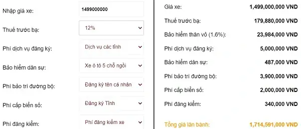 Tính Giá Lăn Bánh Xe Ô Tô
