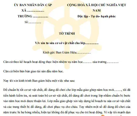 Tờ Trình Sửa Chữa Xe Ô Tô