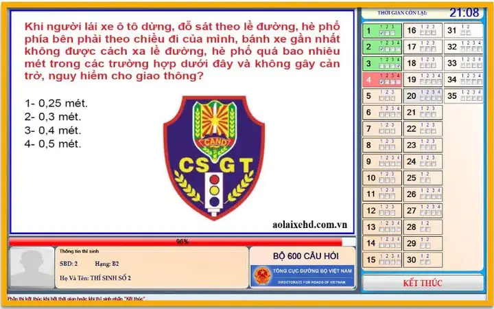 Bộ Đề Thi Lý Thuyết Lái Xe Ô Tô