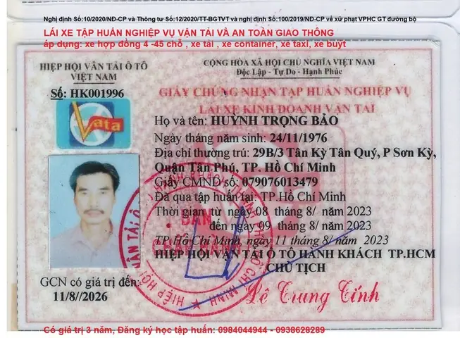 Chứng Chỉ Hành Nghề Lái Xe Ô Tô