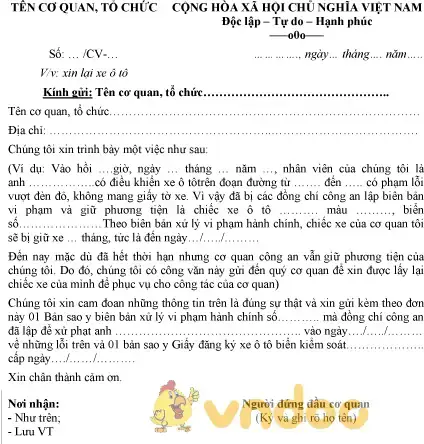 Công Văn Xin Xe Ô Tô