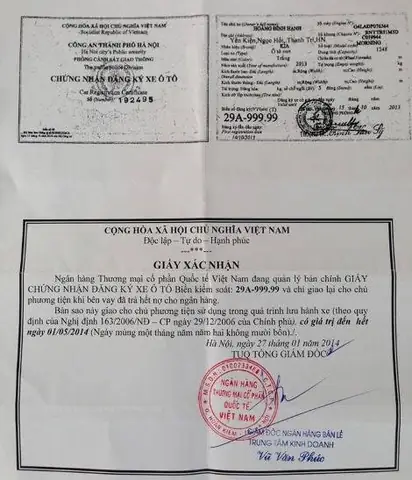 Đăng Ký Xe Ô Tô Thế Chấp Ngân Hàng