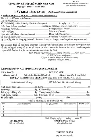 Đơn Xin Cấp Lại Biển Số Xe Ô Tô