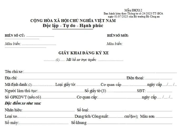 Đơn Xin Cấp Lại Đăng Ký Xe Ô Tô