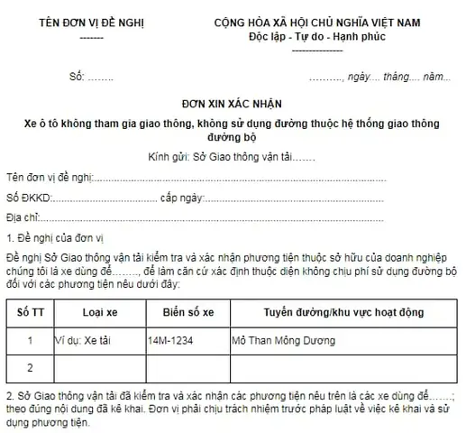 Đơn Xin Xe Ô Tô