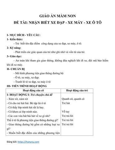 Giáo Án Nhận Biết Ô Tô Xe Máy