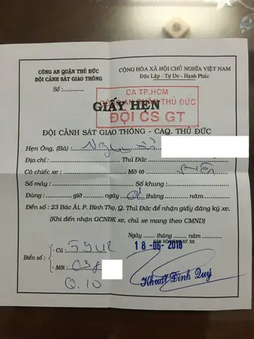Giấy Hẹn Lấy Cà Vẹt Xe Ô Tô