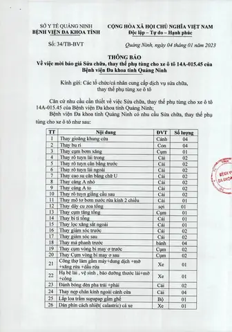 Mẫu Báo Giá Sửa Chữa Xe Ô Tô