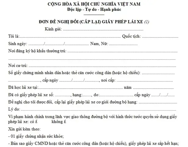 Mẫu Đổi Bảo Hiểm Xe Ô Tô