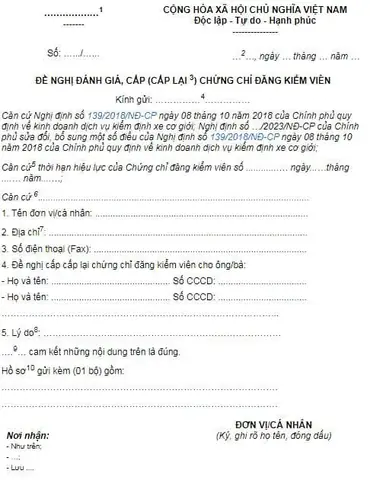 Mẫu Đơn Xin Cấp Lại Đăng Kiểm Xe Ô Tô