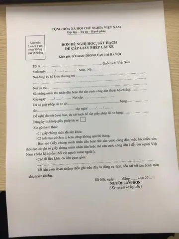 Mẫu Hồ Sơ Thi Bằng Lái Xe Ô Tô