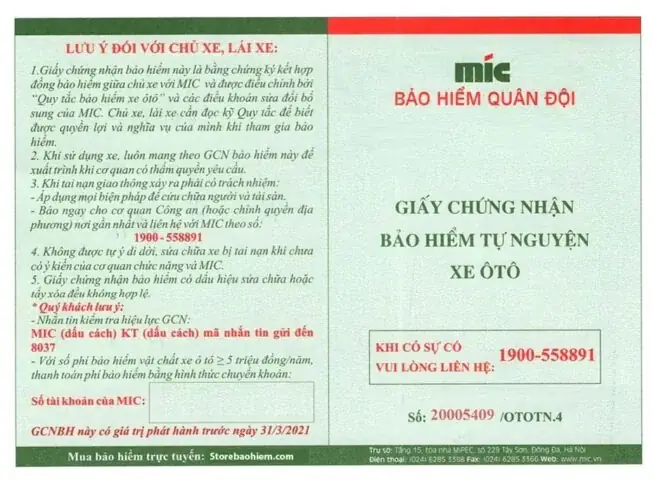 Mẫu Hợp Đồng Bảo Hiểm Thân Vỏ Xe Ô Tô