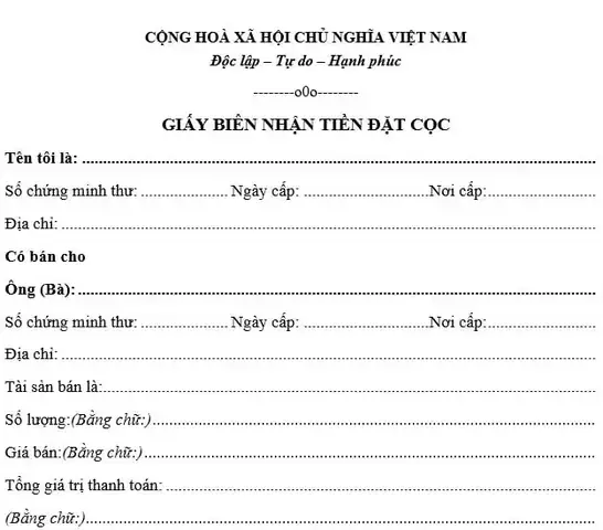 Mẫu Hợp Đồng Đặt Cọc Xe Ô Tô Cũ