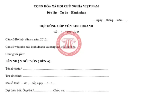 Mẫu Hợp Đồng Góp Vốn Xe Ô Tô