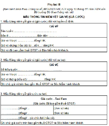 Mẫu Niêm Yết Trên Cánh Cửa Xe Ô Tô Khách