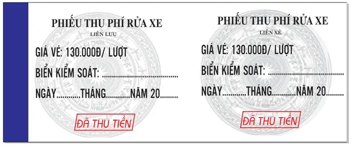 Mẫu Phiếu Thu Tiền Rửa Xe Ô Tô