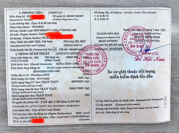 Mẫu Tờ Khai Đăng Kiểm Xe Ô Tô Lần Đầu