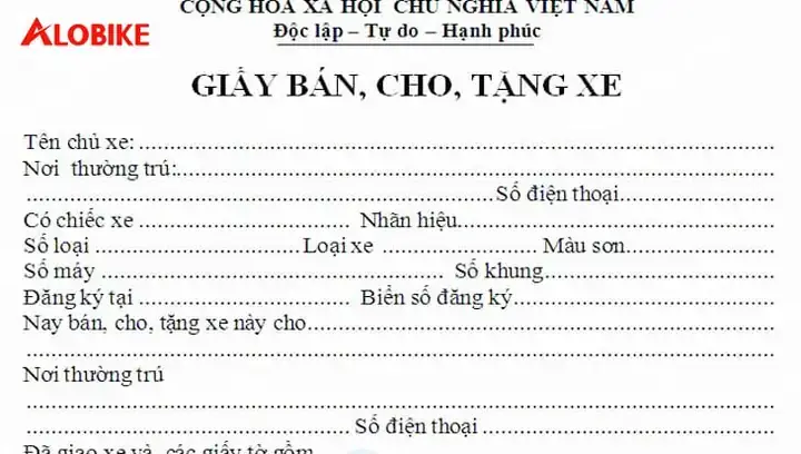 Mẫu Văn Bản Cho Tặng Xe Ô Tô