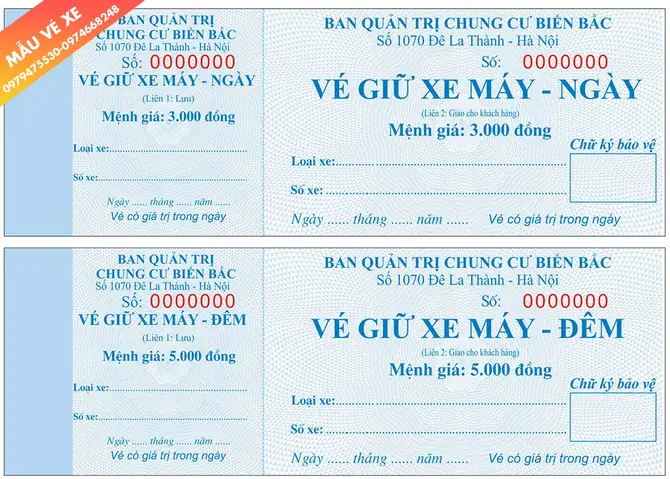 Mẫu Vé Gửi Xe Ô Tô