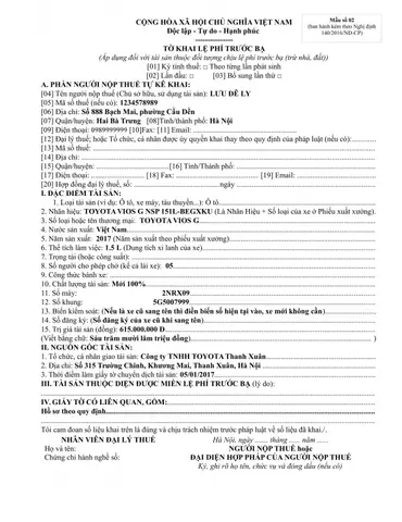 Nộp Thuế Trước Bạ Xe Ô Tô Hà Đông