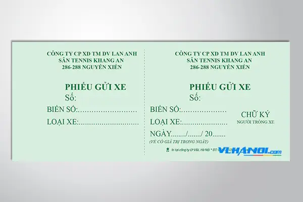Phiếu Gửi Xe Ô Tô