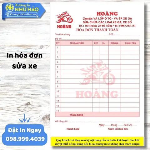 Phiếu Sửa Chữa Xe Ô Tô