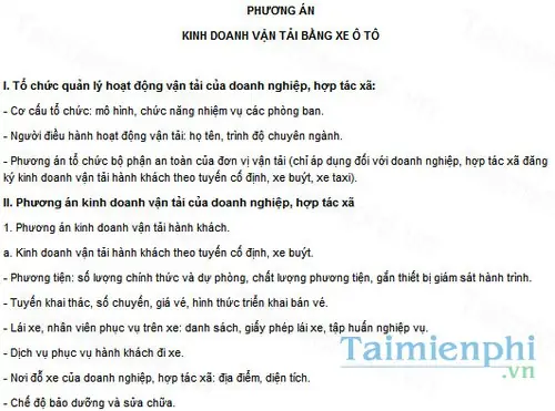 Phương Án Kinh Doanh Vận Tải Bằng Xe Ô Tô