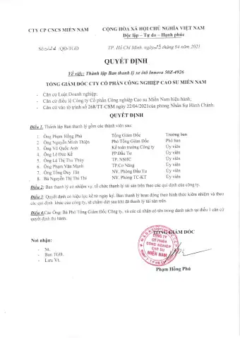 Quyết Định Giao Xe Ô Tô Cho Nhân Viên