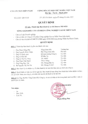 Quyết Định Thanh Lý Xe Ô Tô