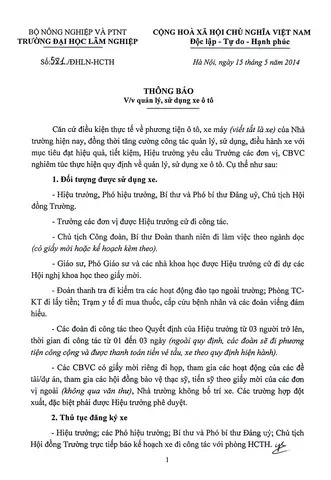 Thông Báo Việc Sử Dụng Xe Ô Tô