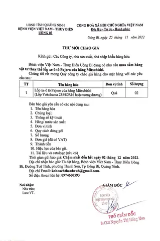 Thư Chào Báo Giá Xe Ô Tô