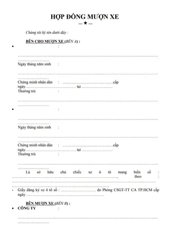 Thủ Tục Cho Mượn Xe Ô Tô