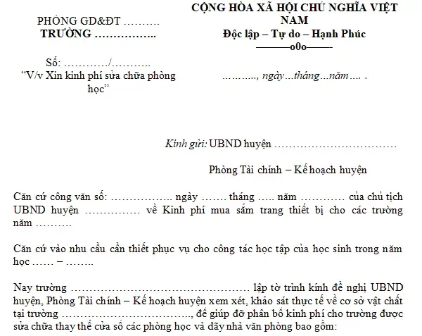 To Trình Xin Kinh Phí Sửa Chữa Xe Ô Tô