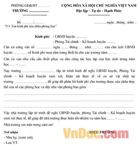 Tờ Trình Xin Kinh Phí Sửa Chữa Xe Ô Tô